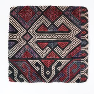 Vintage Turkish Kilim Rug Pillow Cover Geometric Wool Textile Red Blue 15.5x16